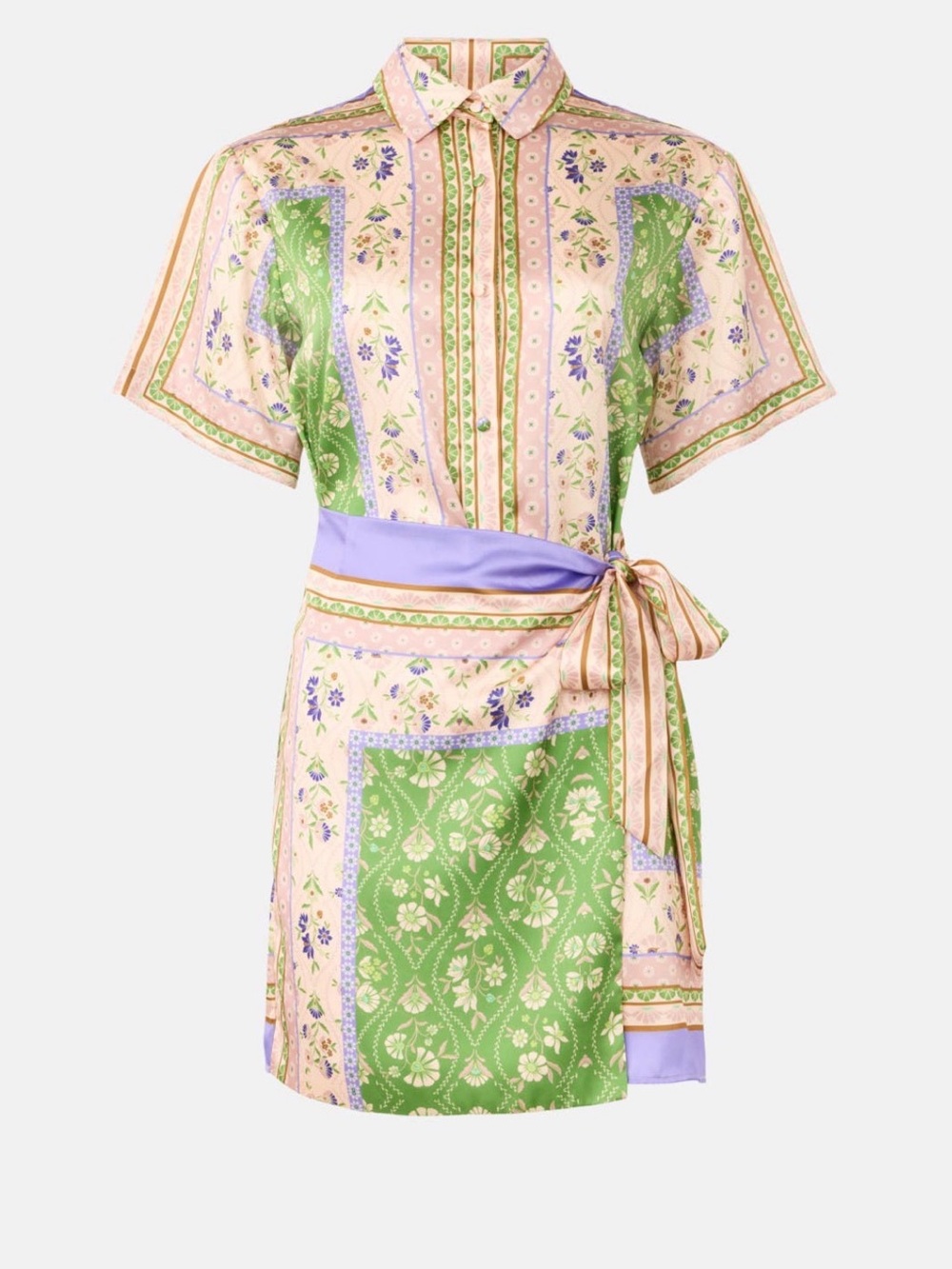 Misa Los Angeles Pastel Floral Patchwork Dress with Lavender Trim